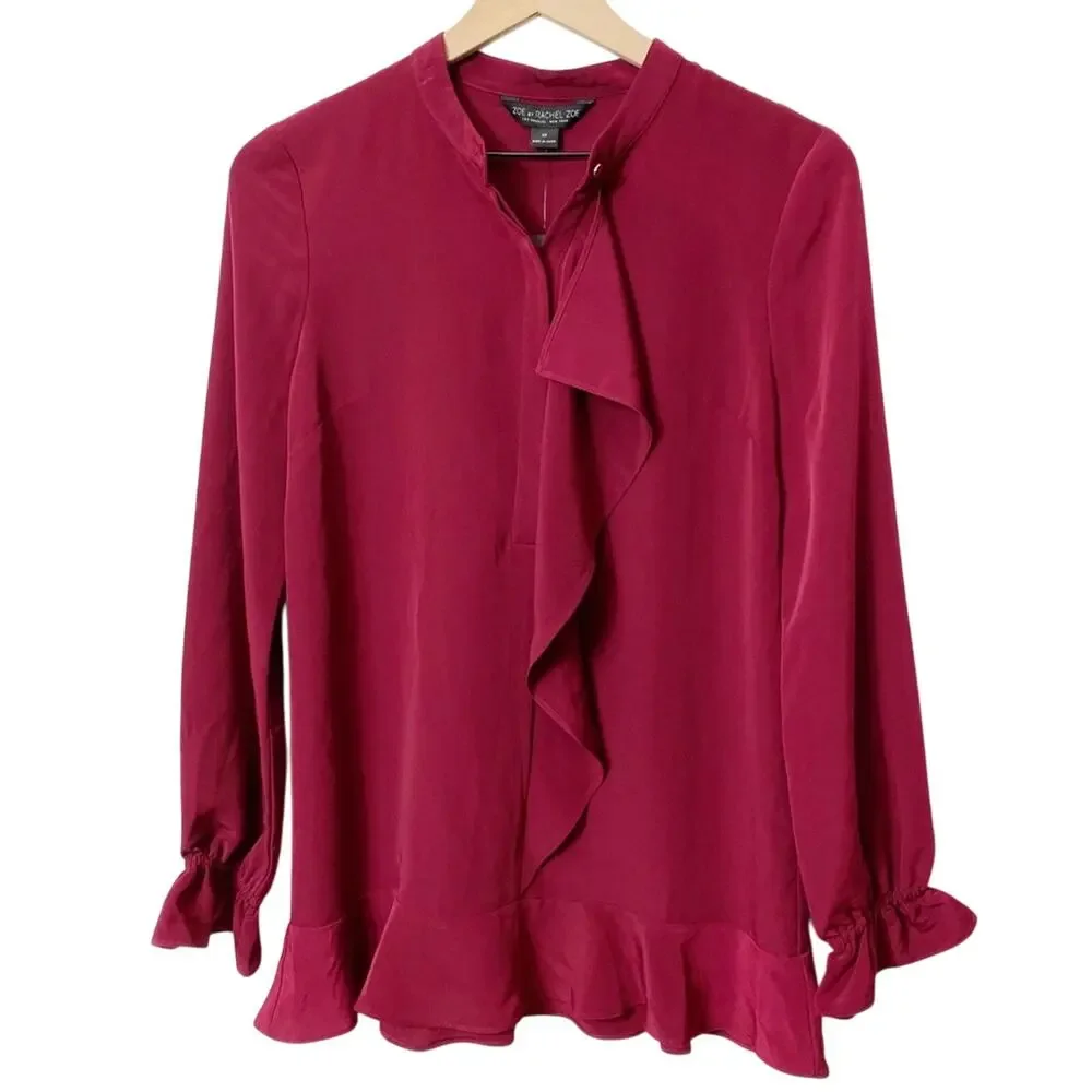 ZOE BY RACHEL Womens Budgundy Ruffled Peplum Top SIZE XS BRAND NEW WITH TAGS